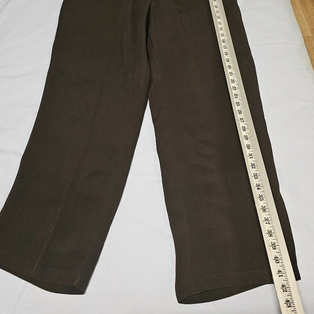 Eileen Fisher 100% Silk Zip Up Women Pants Size L Brown Straight Leg